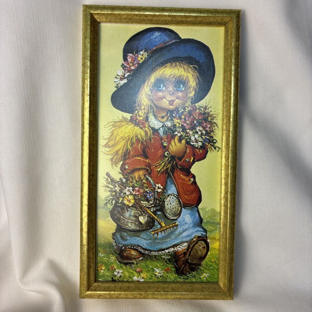 Michael Thomas Big Eye Girl Framed Wall Art vintage